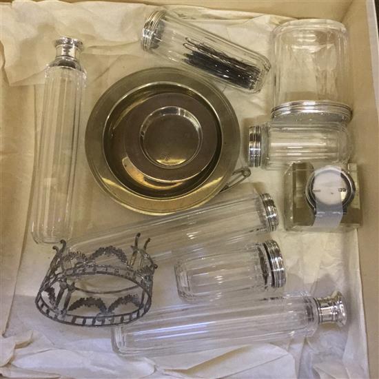 Silver top jars, etc